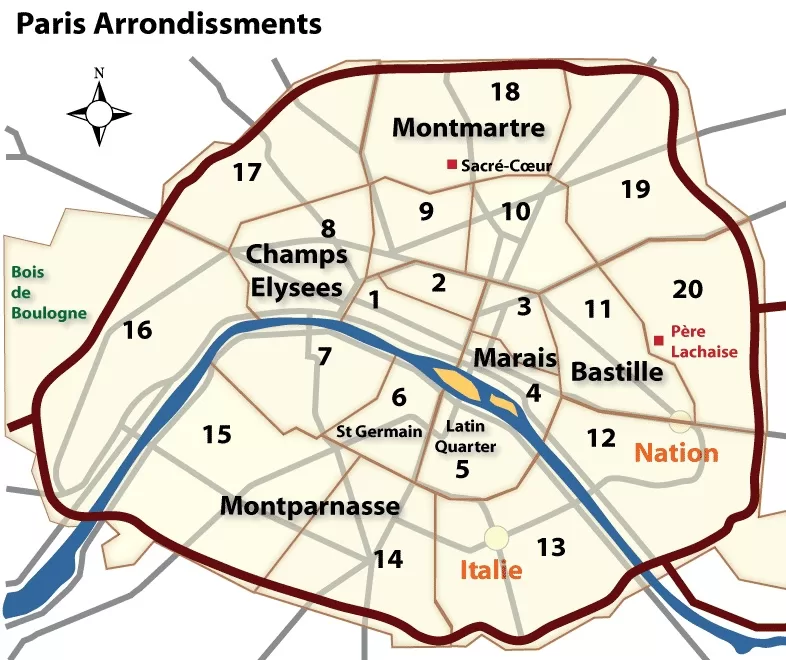 A map of the 20 arrondissements in Paris