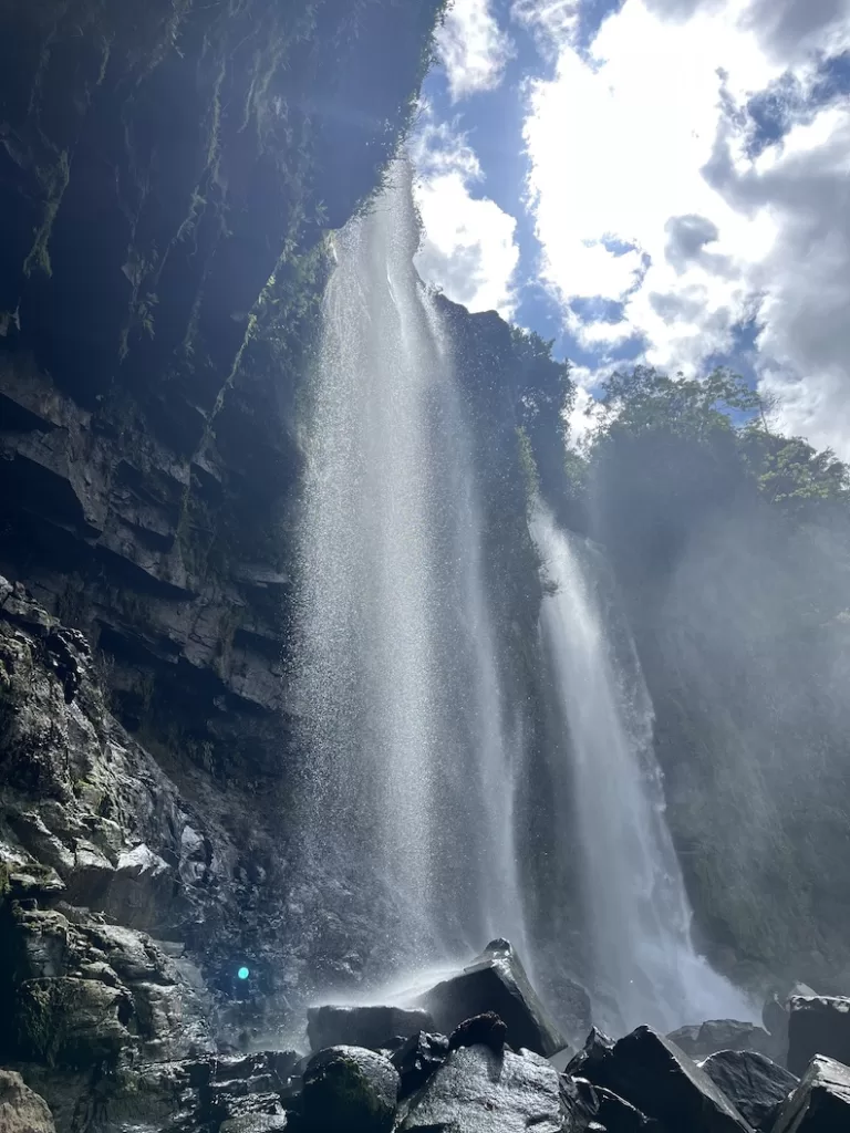 the dramatic upper waterfalls of the Nauyaca Waterfalls near Manuel Antonio